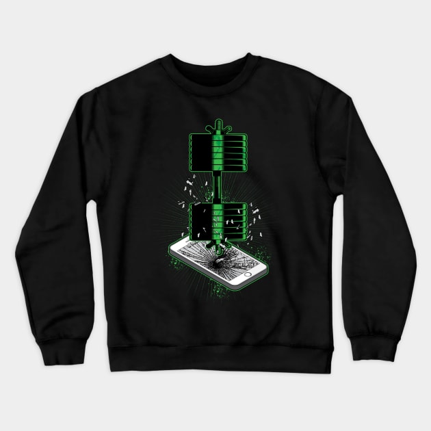 Dumbbell Crushes Cell Phone Crewneck Sweatshirt by BigG1979